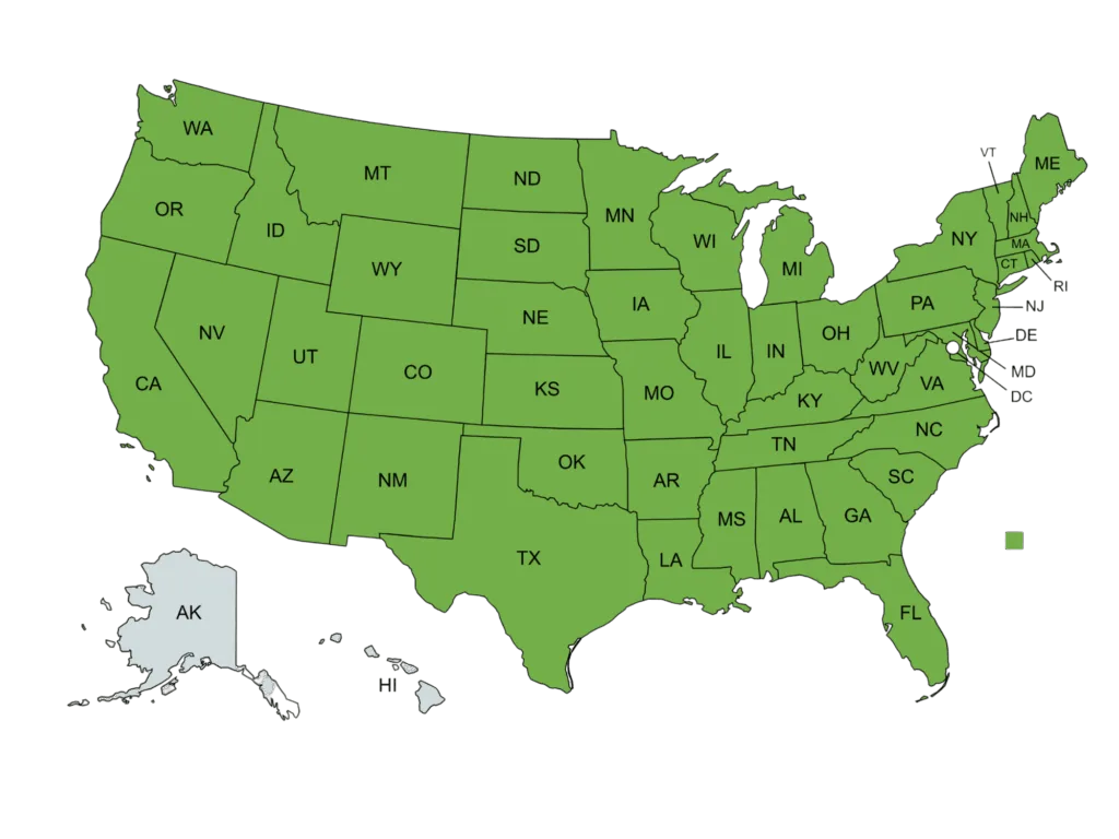Map of available cabinetry franchise territories.